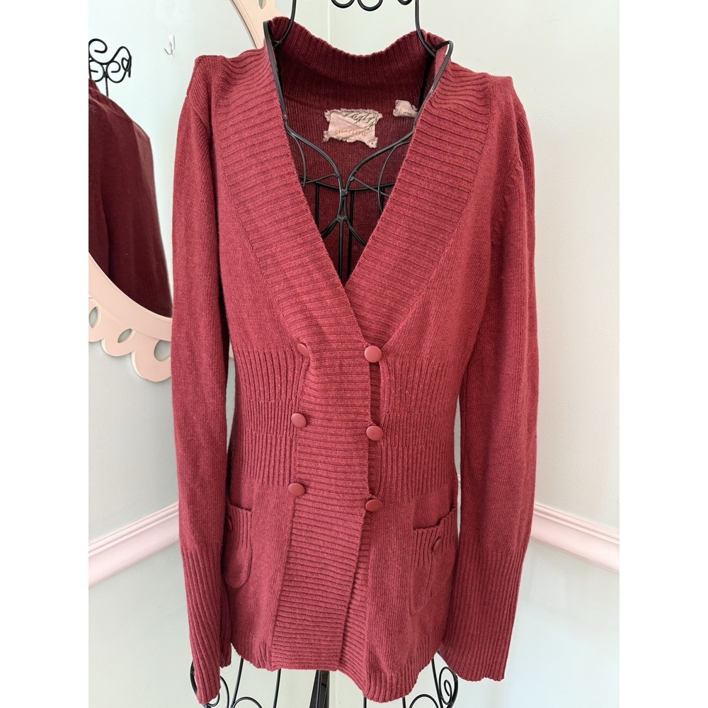Sparrow Anthropologie Brick Red Cardigan - Size L Shawl Collar Cashmere Blend